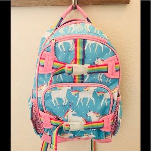 PBK Pottery Barn Kids aqua unicorn backpack, small